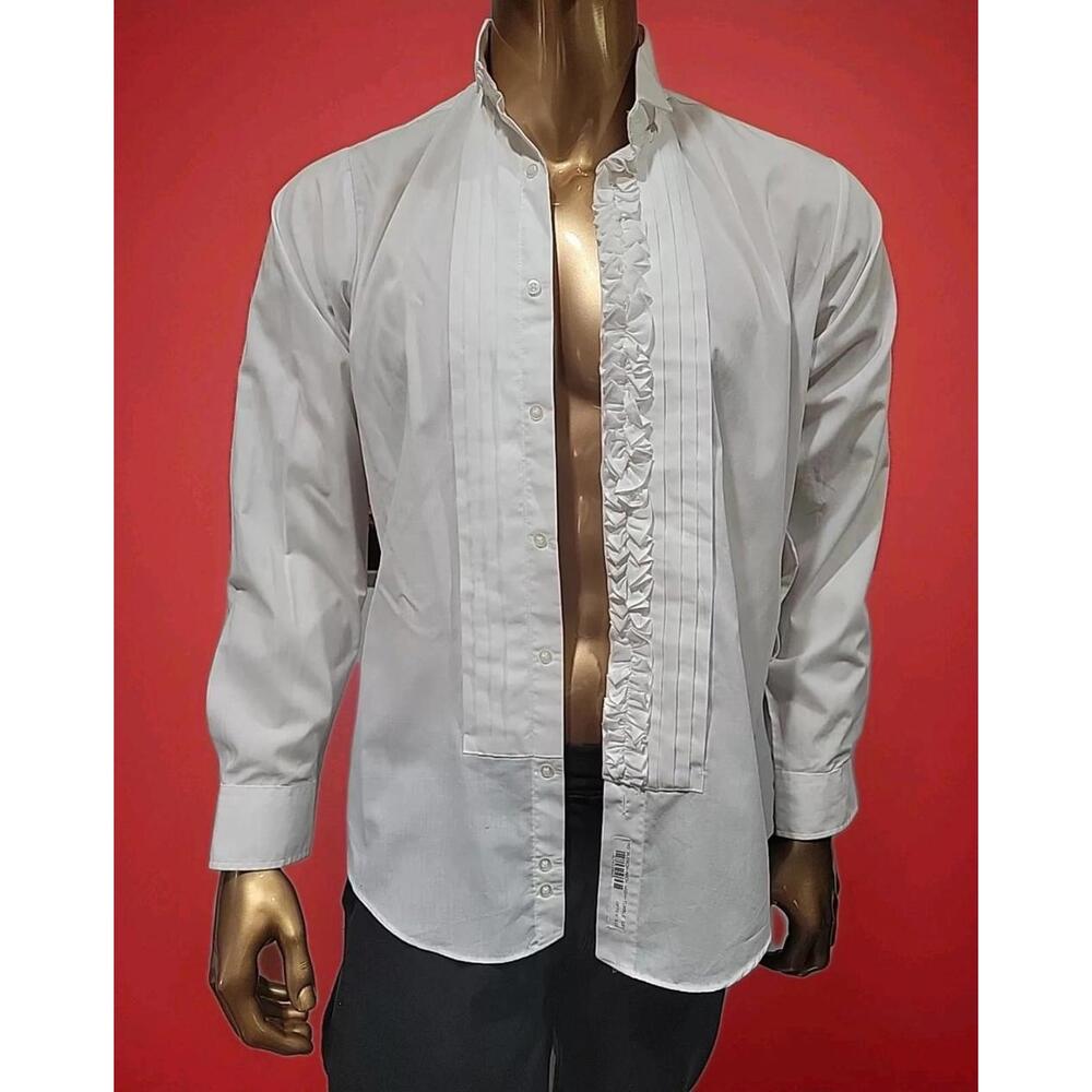 1970's Vintage After Six Size S4 14-14.5/33-34 Fashion White/Ruffled Shirt  #WM1